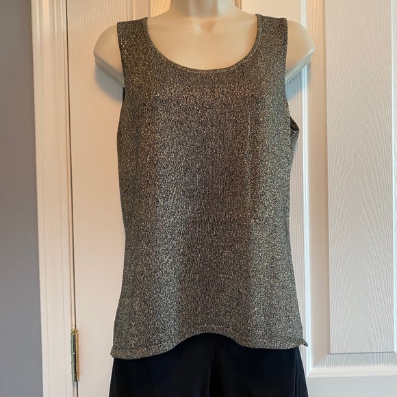 Details: BUY 2 ITEMS & GET 1 FREE: Chico’s Black & Gold Metallic Tank Sz 12 - Picture 1 of 7